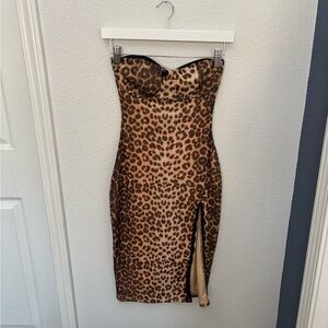 Fashion Nova Strapless Animal Print Dress